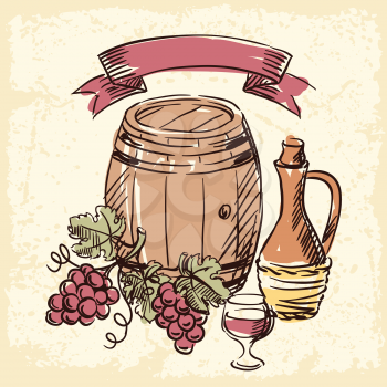 Wine vintage hand drawn illustration.
