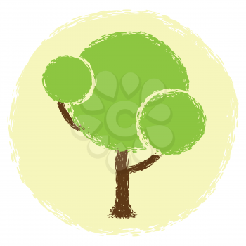 Simple abstract green tree in grunge style.