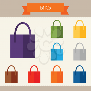 Bags colored templates for your design in flat style.