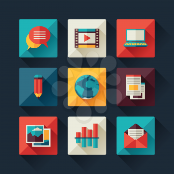 Set of blog icons in flat design style.