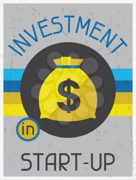 Investment in start-up. Retro poster flat design style.
