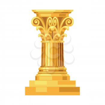 Corinthian realistic antique greek gold column isolated.
