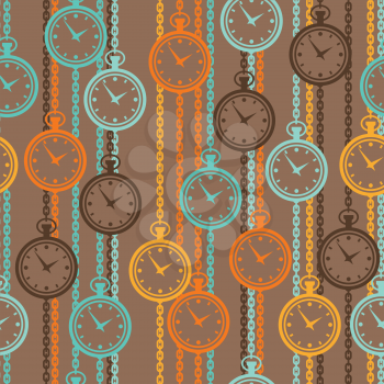 Seamless retro pattern with watches in flat style.