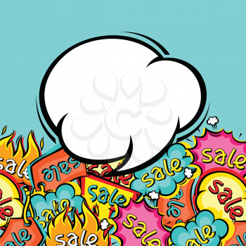 Sale comic speech bubble background in cartoon style.