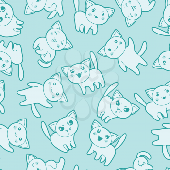 Seamless kawaii cartoon pattern with cute cats.