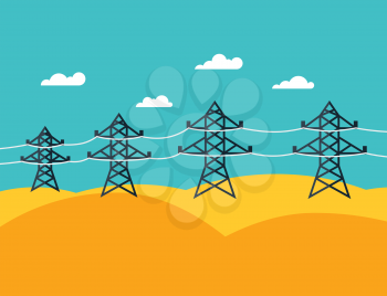 Illustration of industrial power lines in flat style.