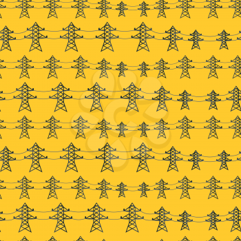 Seamless pattern of industrial power lines in flat style.