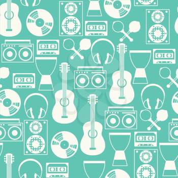 Seamless pattern with musical instruments in flat design style.
