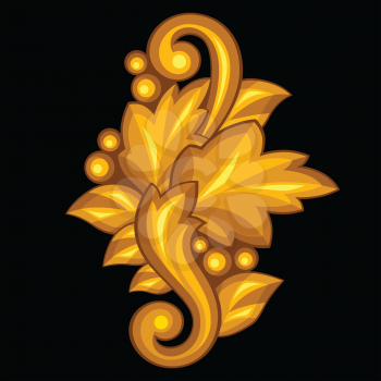 Baroque ornamental antique gold element on black background.