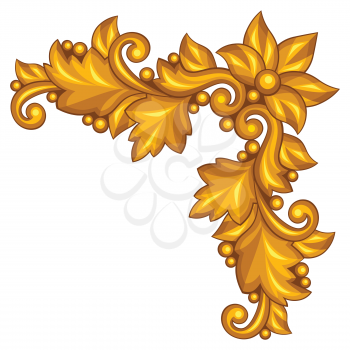 Baroque ornamental antique gold element on white background.