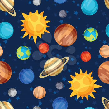 Cosmic seamless pattern with planets of the solar system.