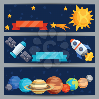 Horizontal banners with solar system and planets.