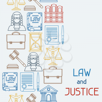 Law and justice icons seamless pattern in flat design style.