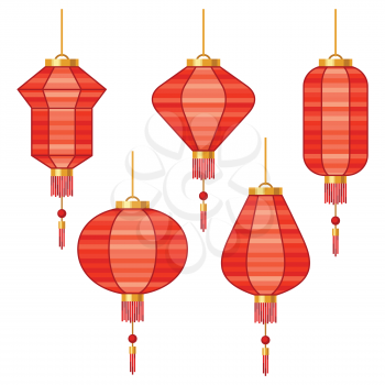 Set of various abstract red Chinese lanterns.