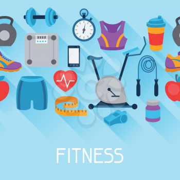 Sports seamless pattern with fitness icons in flat style.