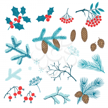 Set of Merry Christmas stylized winter branches.