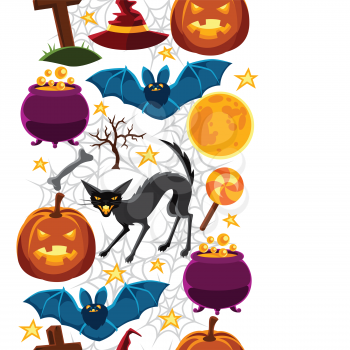 Happy halloween seamless pattern with characters and objects.