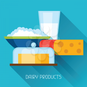Illustration with dairy products in flat design style.
