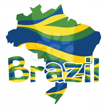 Stylized map of Brazil with abstract color stripes.