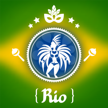 Rio background with stylized objects and cultural symbols.
