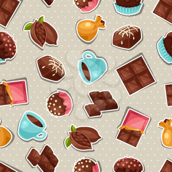 Chocolate seamless pattern with various tasty sweets and candies.