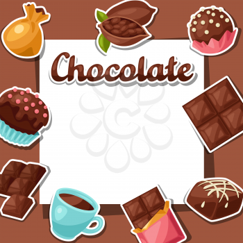 Chocolate background with various tasty sweets and candies.