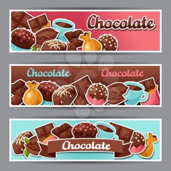 Chocolate horizontal banners with various tasty sweets and candies.