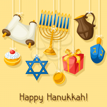 Jewish Hanukkah celebration card with holiday objects.