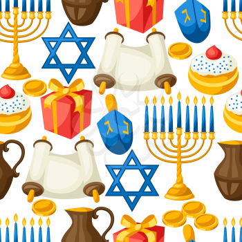 Jewish Hanukkah celebration seamless pattern with holiday objects.