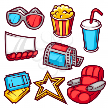 Set of movie elements and cinema objects in cartoon style.