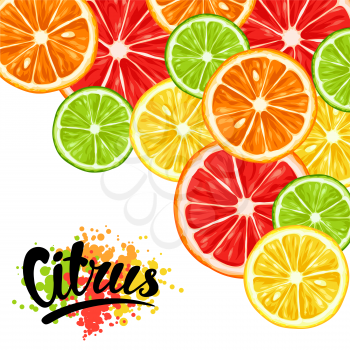 Background with citrus fruits slices. Mix of lemon lime grapefruit and orange.