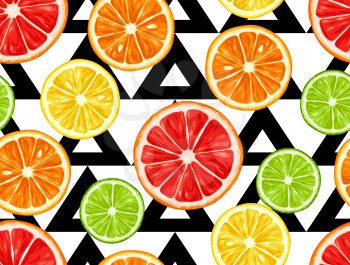Seamless pattern with citrus fruits slices. Mix of lemon lime grapefruit and orange.