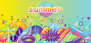 Background with stylized summer objects. Abstract illustration in vibrant color.