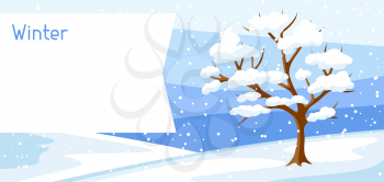 Winter landscape with tree and snow. Seasonal illustration.