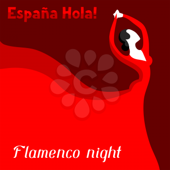 Traditional spanish flamenco. Woman in red dress is dancing.