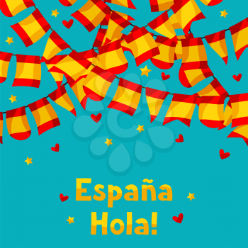 Celebration background with garlands waving Spanish flags.