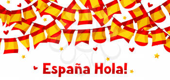 Celebration background with garlands waving Spanish flags.