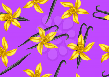 Seamless pattern with vanilla sticks and flower. Decorative ornament.