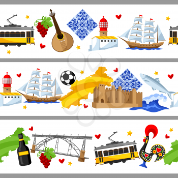 Portugal seamless borders. Portuguese national traditional symbols and objects.
