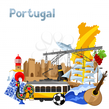 Portugal background design. Portuguese national traditional symbols and objects.