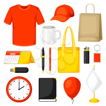 Set of promotional gifts and advertising souvenirs.