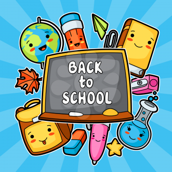 Back to school. Kawaii design with cute education supplies.