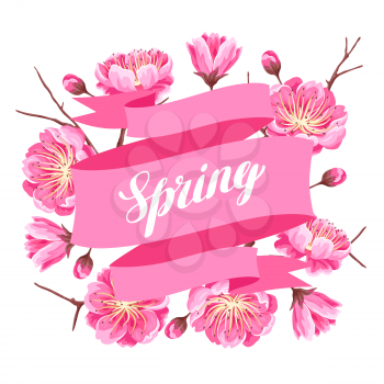 Spring background with sakura or cherry blossom. Floral japanese ornament of blooming flowers.