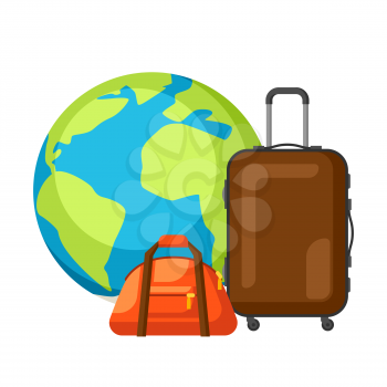 Travel concept illustration. Traveling background with earth and suitcases.