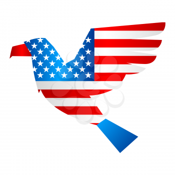 Independence Day patriotic illustration. American flag with stars and stripes in shape of eagle.