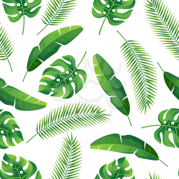 Seamless pattern with tropical palm leaves. Exotic tropical plants. Illustration of jungle nature.