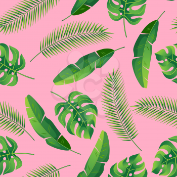 Seamless pattern with tropical palm leaves. Exotic tropical plants. Illustration of jungle nature.