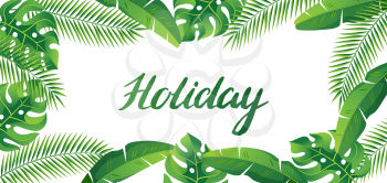 Banner with tropical palm leaves. Exotic tropical plants. Illustration of jungle nature.