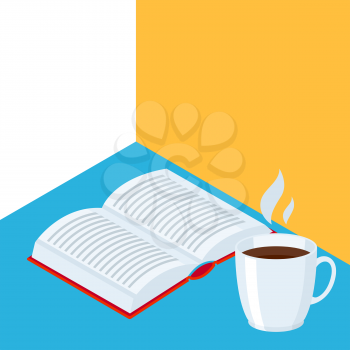 Isometric icon book with coffee. Education or bookstore illustration in flat design style.