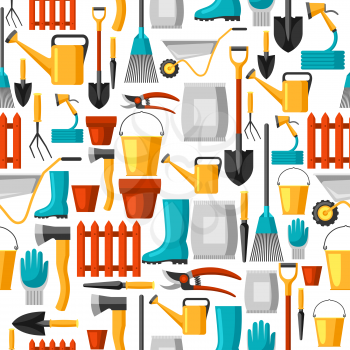 Seamless pattern with garden tools and icons. All for gardening business illustration.